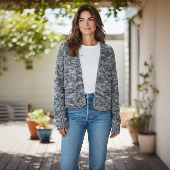 J. Jill Chunky Marled Blue Cotton Open Front Cardigan Sweater Women Size Small - Picture 12 of 16